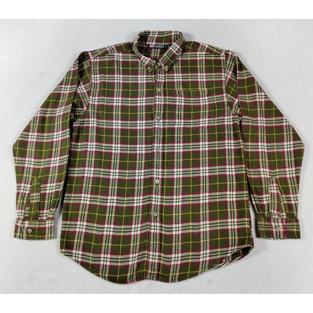 Faded Glory Shirt Boys 18 Green Plaid Flannel Button Up Long Sleeve Cabincore